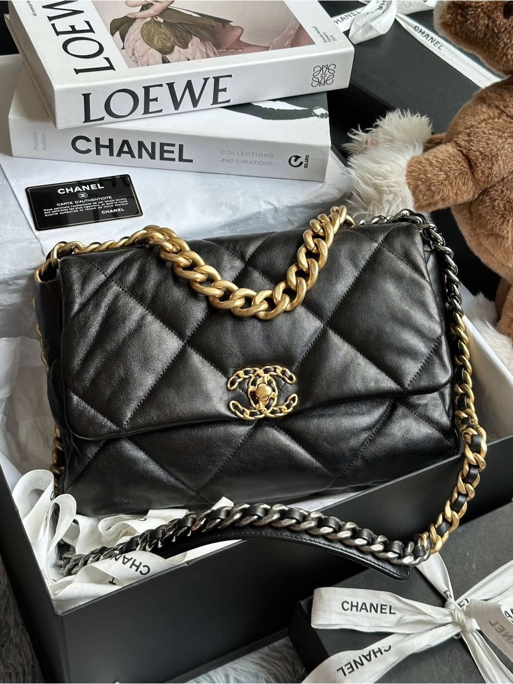 CHANEL 19 LARGE HANDBAG Lambskin, Gold-Tone Silver-Tone & Ruthenium-Finish Metal